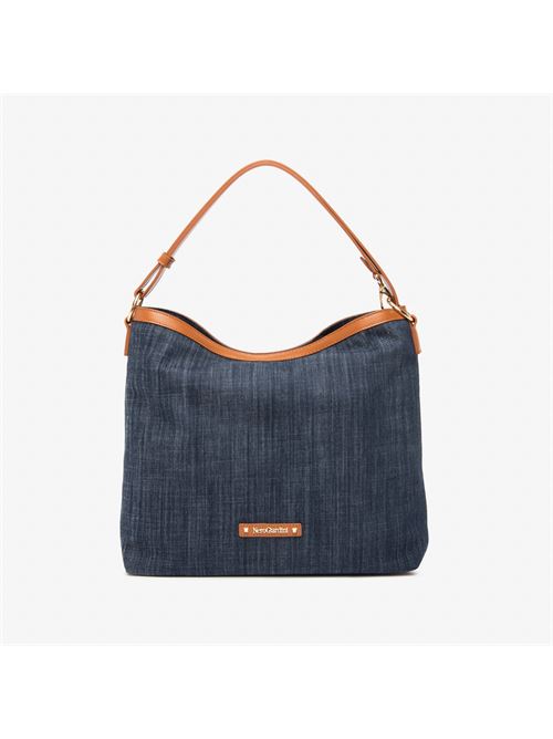 borsa hobo da donna in denim blu e materiale tecnico NERO GIARDINI | E543906D214